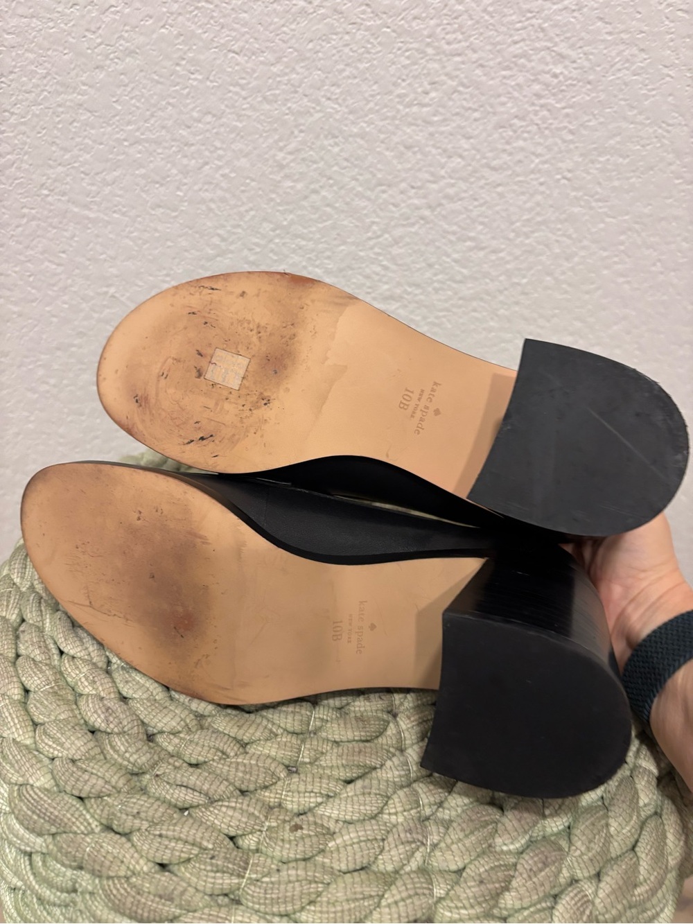 Kate Spade Hattie Black Leather Scalloped Trim Block Heel Chunky Loafers - Picture 9 of 11